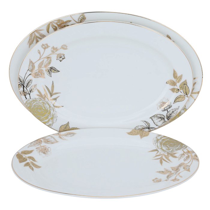 White Porcelain Dining Set Golden Rose Pattern 62 Pieces image 4