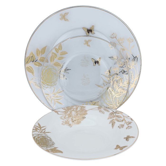 White Porcelain Dining Set Golden Rose Pattern 62 Pieces image 5