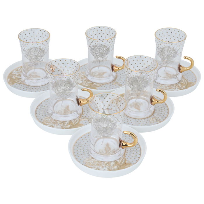 Glass tea pialat set with porcelain plate golden rose pattern 12 pieces image 2