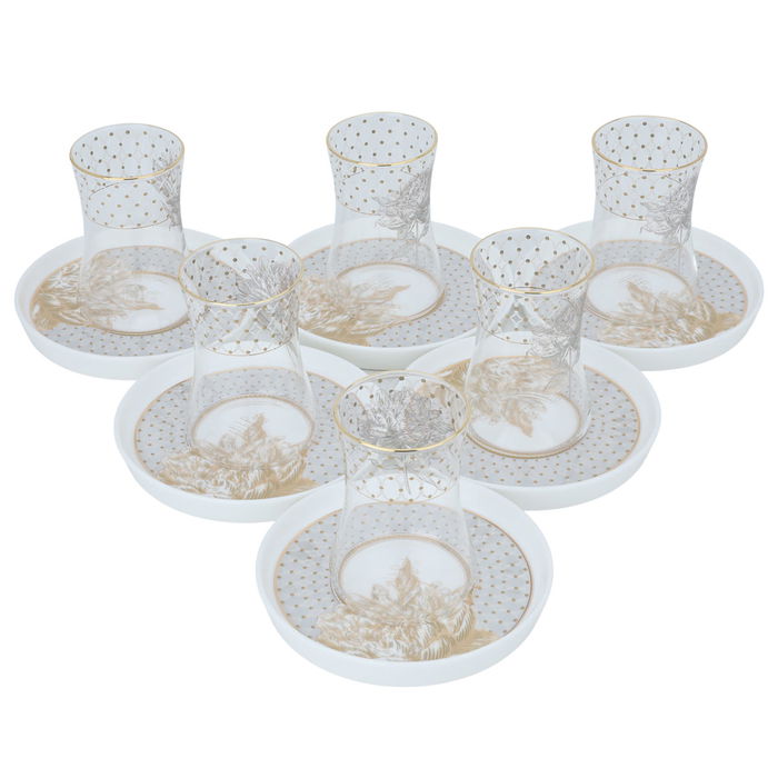 Glass tea cups set with silver floral pattern porcelain plate 12 pieces image 2