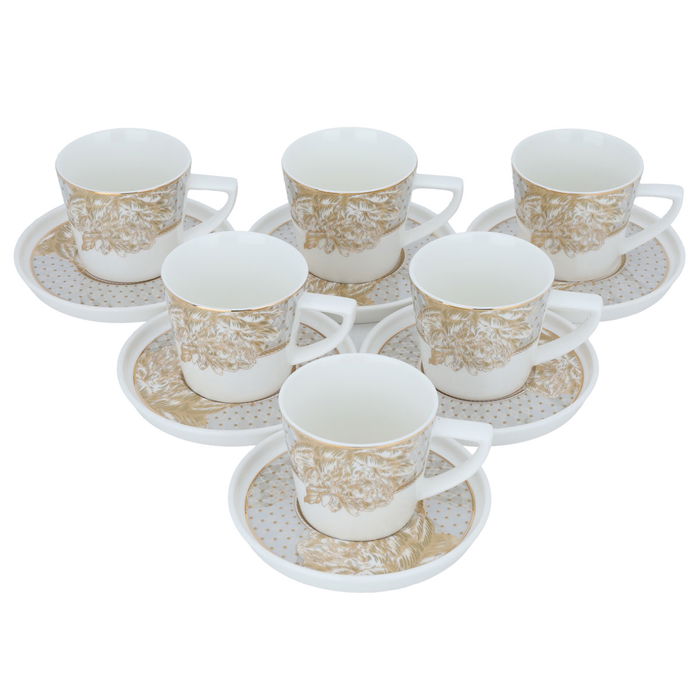 White Porcelain Coffee Cups Set Golden Rose Pattern with Saucer 12 Pieces image 2