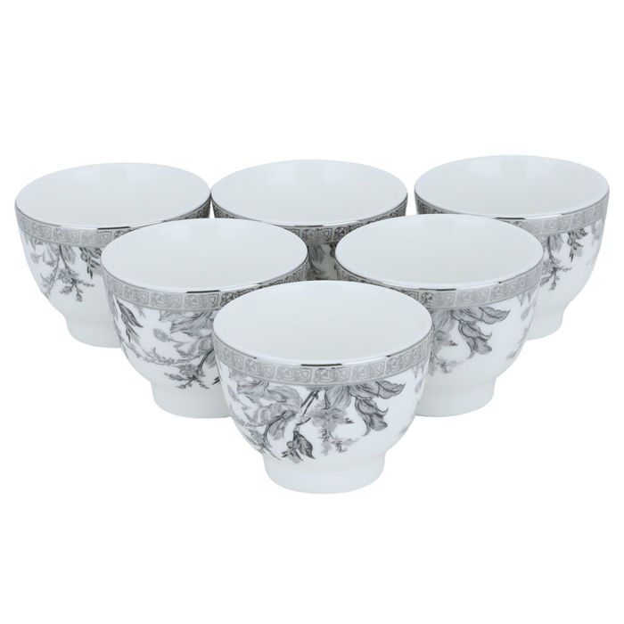 A set of white porcelain Arabic coffee cups with silver pattern, 6 pieces image 2