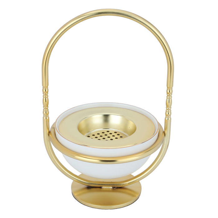 Circular incense burner made of steel with a gold stand image 1