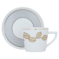 White Porcelain Coffee Cups Set Golden Leaf Pattern with Saucer 12 Pieces product image