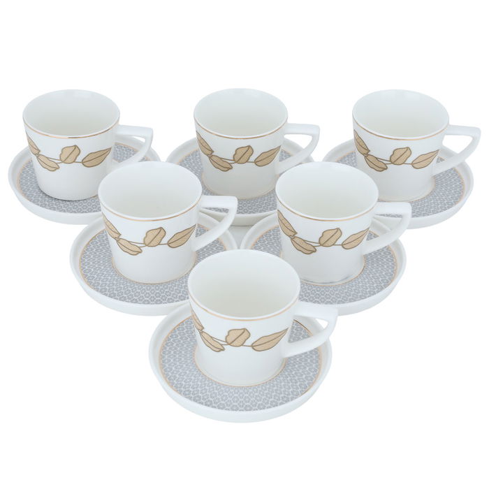 White Porcelain Coffee Cups Set Golden Leaf Pattern with Saucer 12 Pieces image 2