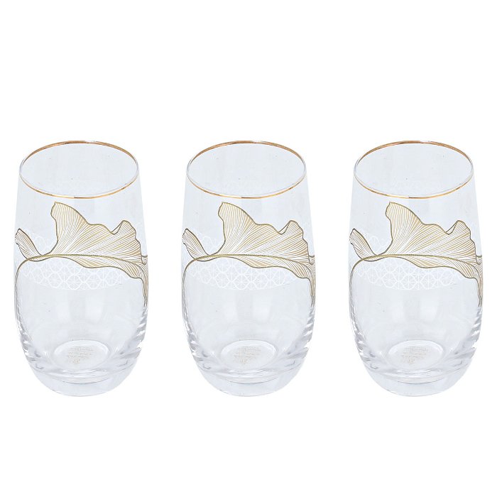 Gold Wooded Pattern Glass Water Cups Set 3 Pieces image 2