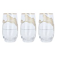Gold Wooded Pattern Glass Water Cups Set 3 Pieces product image