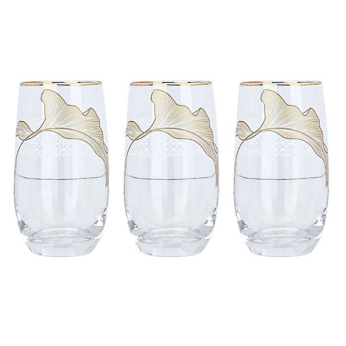 Gold Wooded Pattern Glass Water Cups Set 3 Pieces image 1
