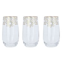 Gold Wooded Pattern Glass Water Cups Set 3 Pieces product image