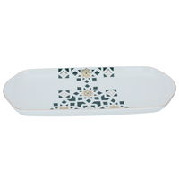 White rectangular porcelain sweet dish with green and gold pattern, 14 inches product image