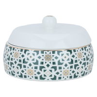 White porcelain date with green and gold patterned lid product image