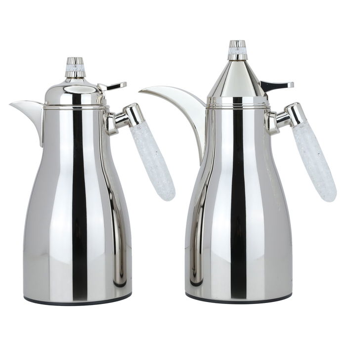 Auspicious silver thermos set, crystal handle, two pieces image 1