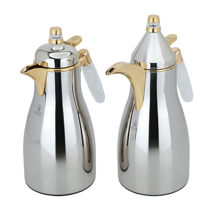 Auspicious thermos set, silver, crystal and gold handle, two pieces image 2