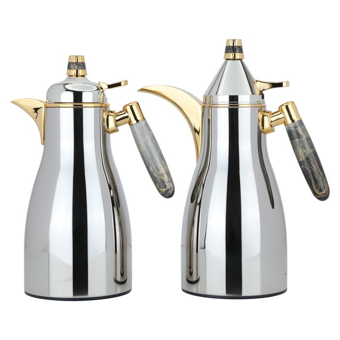 Maymouna thermos set, silver, black and gold marble handle, two pieces image 1