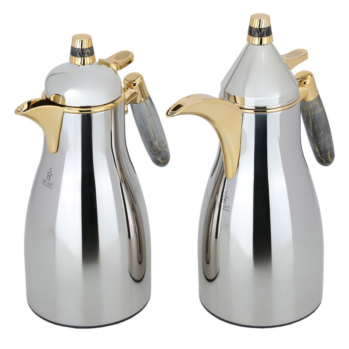 Maymouna thermos set, silver, black and gold marble handle, two pieces image 2