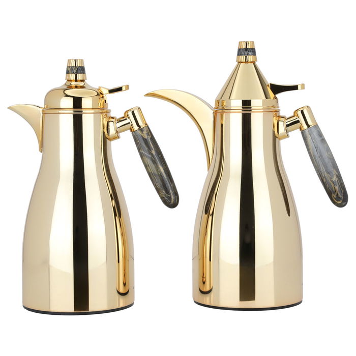 Maimouna thermos set, gold, black marble handle, two pieces image 1