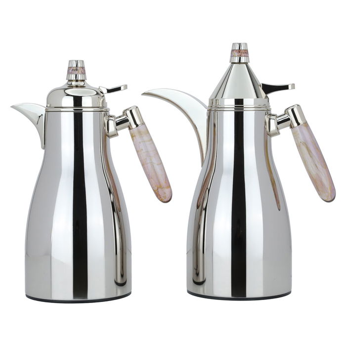 Auspicious silver thermos set, light mauve hand, two pieces image 1