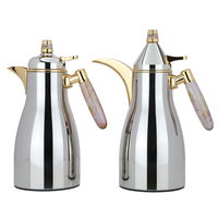 Auspicious silver thermos set, light mauve and gold handle, two pieces product image