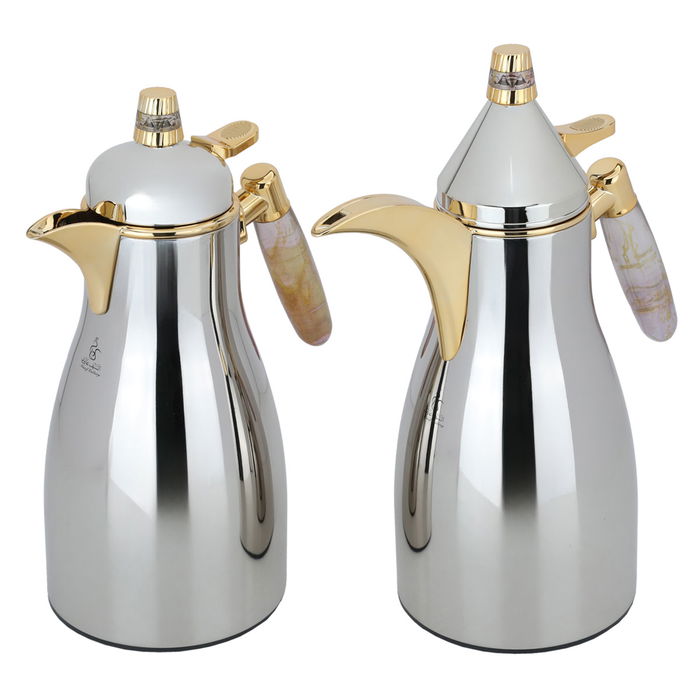 Auspicious silver thermos set, light mauve and gold handle, two pieces image 2