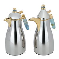 Auspicious thermos set, silver, cyan and gold handle, two pieces product image