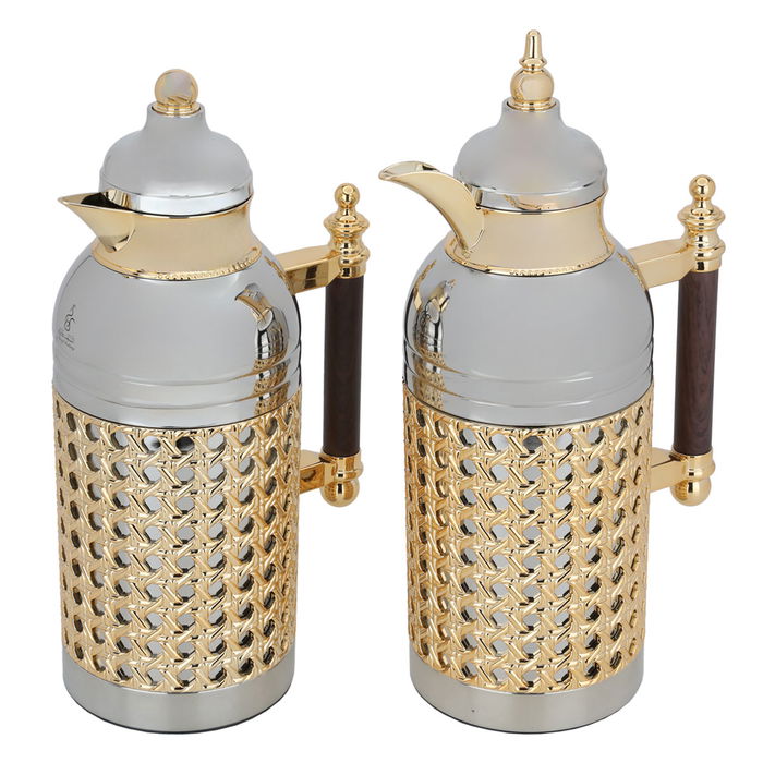 Sarah nickel dark wooden thermos set with gold handle, two pieces image 2