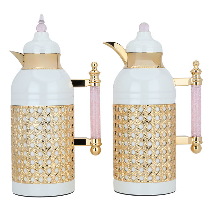 Sarah pearl thermos set, handmade with light pink crystal and gold, two pieces image 1