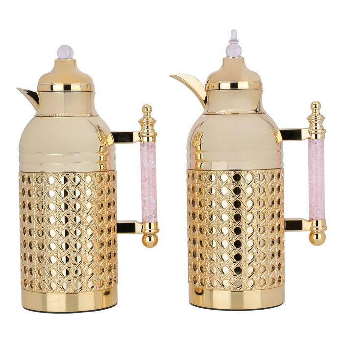 Sarah gold thermos set with light pink crystal handle, two pieces image 1