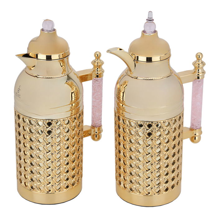 Sarah gold thermos set with light pink crystal handle, two pieces image 2