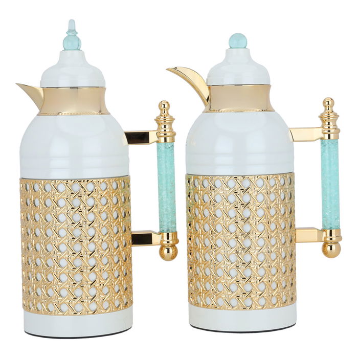 Sarah pearl thermos set, handmade with light green crystal and gold, two pieces image 1