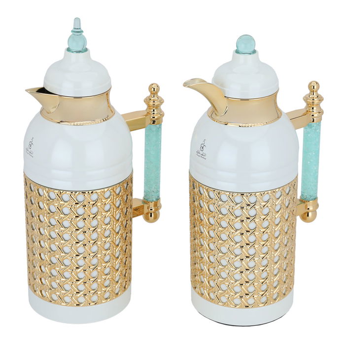 Sarah pearl thermos set, handmade with light green crystal and gold, two pieces image 2