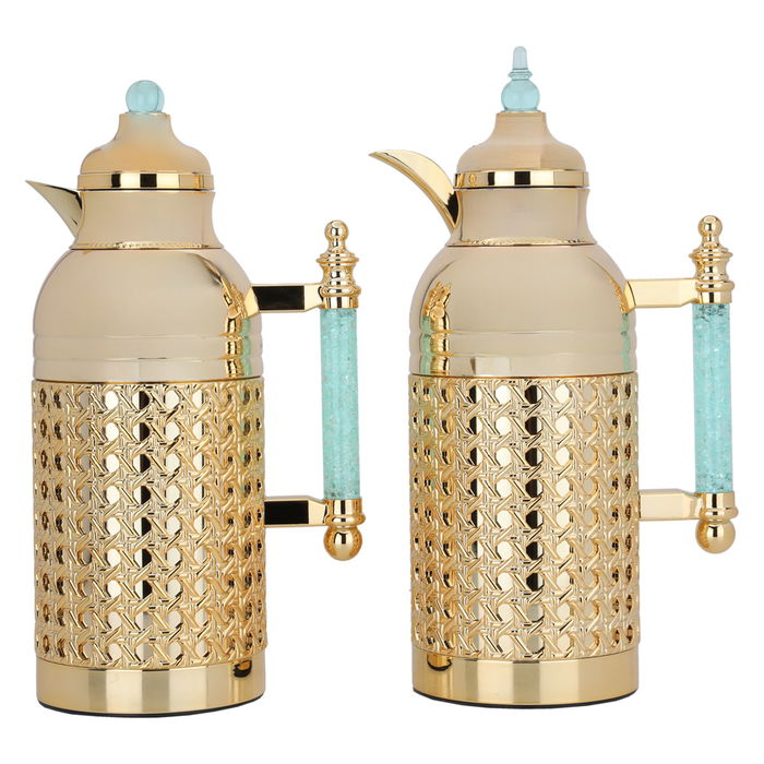 Sarah gold thermos set with light green crystal image 1