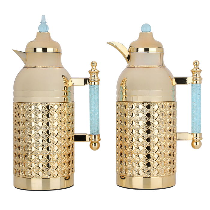 Sarah golden thermos set with cyan crystal hand, two pieces image 1