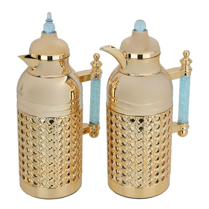 Sarah golden thermos set with cyan crystal hand, two pieces image 2