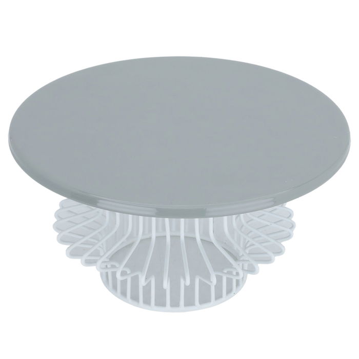 Large light gray circular steel serving stand image 2