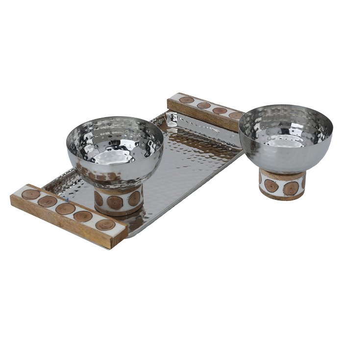 Stainless Steel Yogurt Set With Brown And White Base With Rafriya 3 Pieces image 2