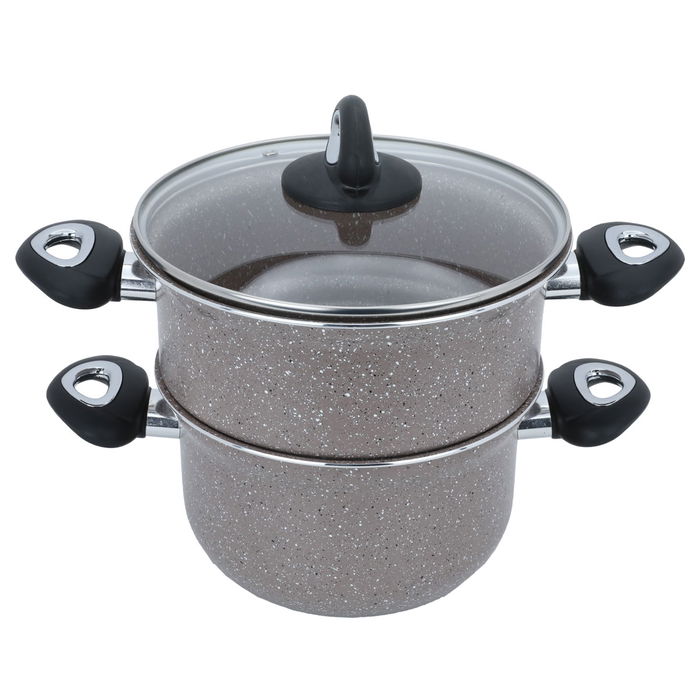 Steam Cooker Granite Brown Glass Lid 2 Pieces 22 cm image 1