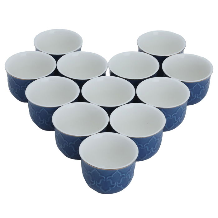 Blue Porcelain Arabic Coffee Cups Set with Gold Line 12 Pieces image 2