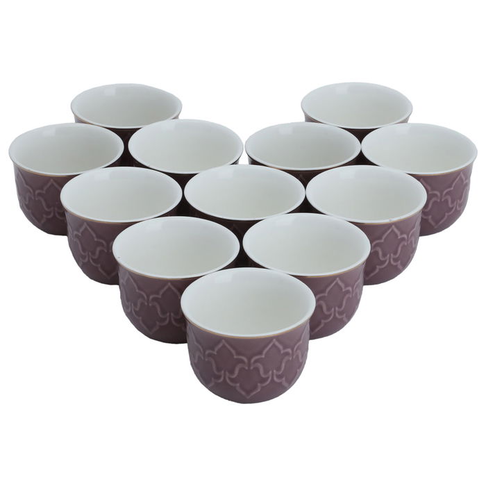 Purple porcelain Arabic coffee cups set with gold line 12 pieces image 2