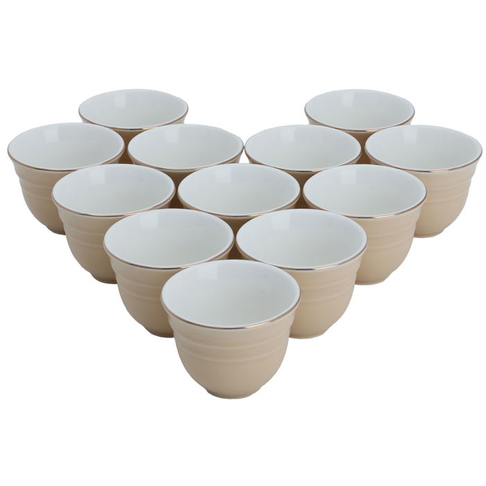 Beige Arabic Porcelain Coffee Cups Set with Gold Line 12 Pieces image 2