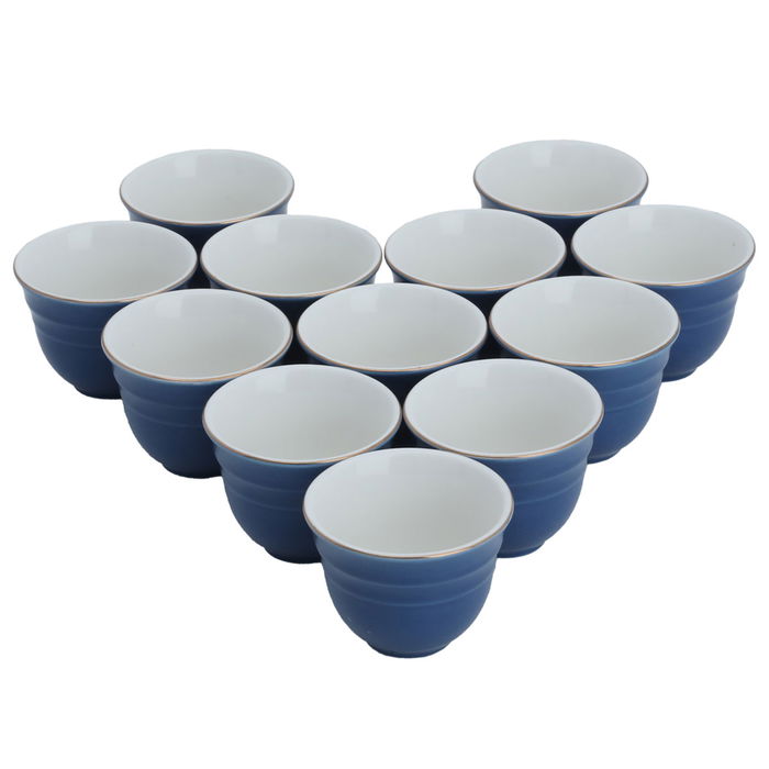 Blue Porcelain Arabic Coffee Cups Set with Gold Line 12 Pieces image 2