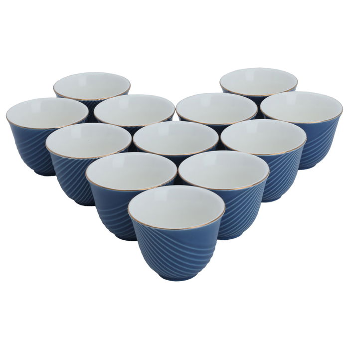 Blue Porcelain Arabic Coffee Cups Set with Gold Line 12 Pieces image 2