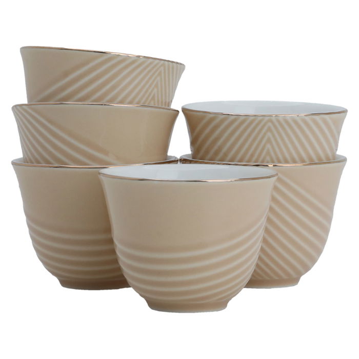 Beige Arabic Porcelain Coffee Cups Set with Gold Line 12 Pieces image 1