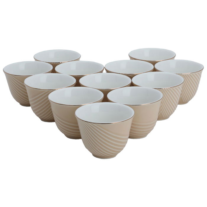 Beige Arabic Porcelain Coffee Cups Set with Gold Line 12 Pieces image 2