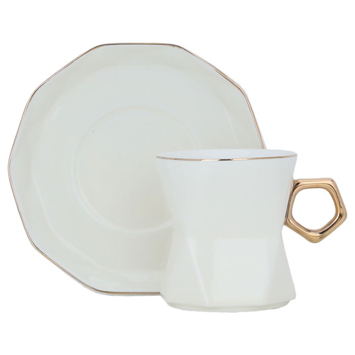 Creamy Porcelain Coffee Cups Set with Gold Line with Saucer 12 Pieces image 1