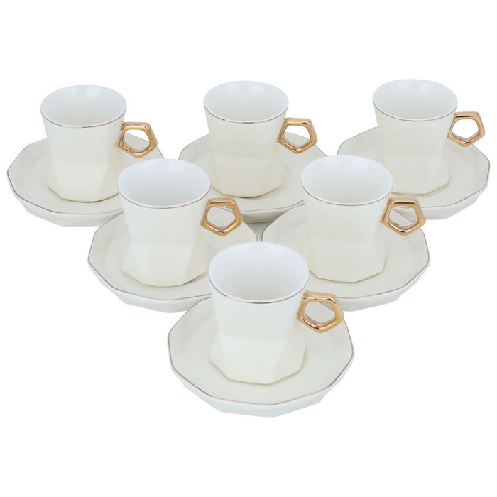 Creamy Porcelain Coffee Cups Set with Gold Line with Saucer 12 Pieces image 2