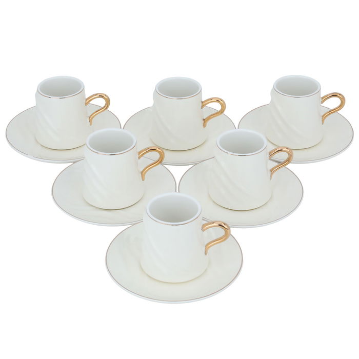 Creamy Porcelain Coffee Cups Set with Gold Line with Saucer 12 Pieces image 2