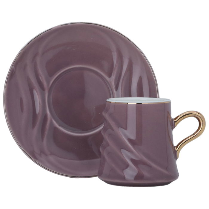 Purple porcelain coffee cups set with gold line with saucer 12 pieces image 1