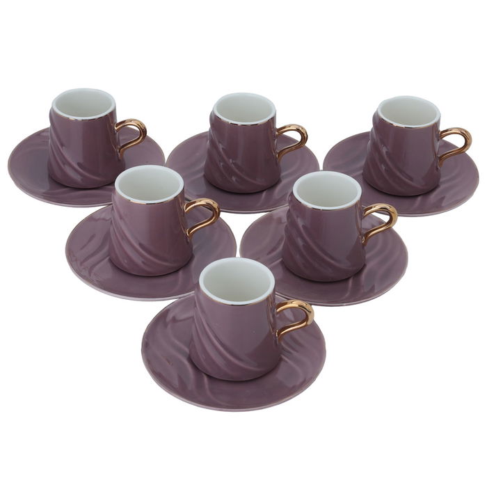 Purple porcelain coffee cups set with gold line with saucer 12 pieces image 2