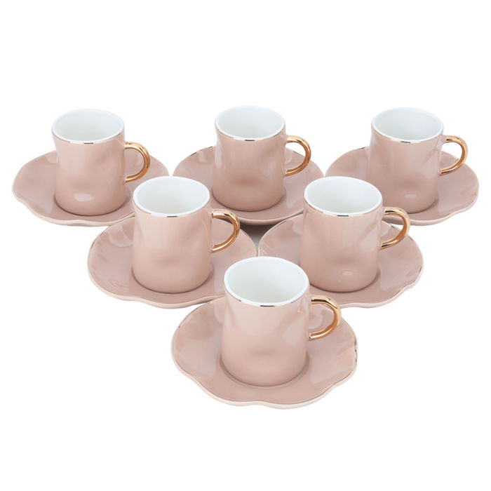 Golden Line Brown Porcelain Coffee Cups Set with Saucer 12 Pieces image 2