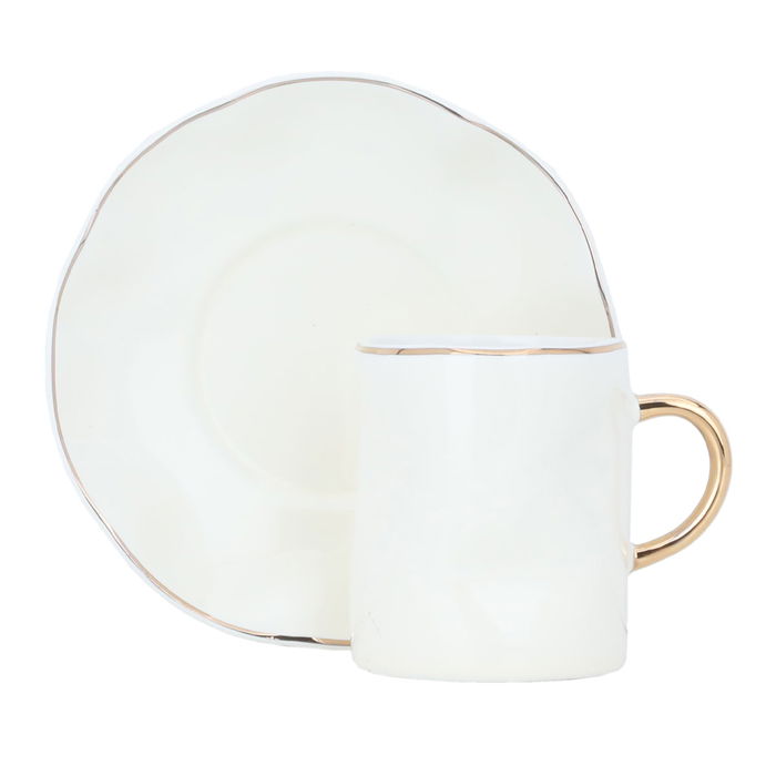 Creamy Porcelain Coffee Cups Set with Gold Line with Saucer 12 Pieces image 1